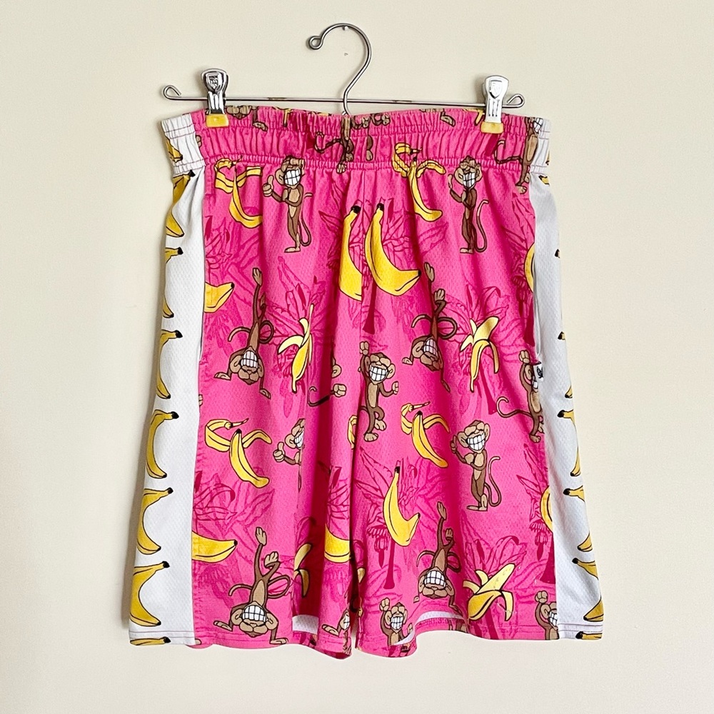 Flow Society Monkeys & Bananas Pink Lacrosse Athletic Shorts Mens size Small